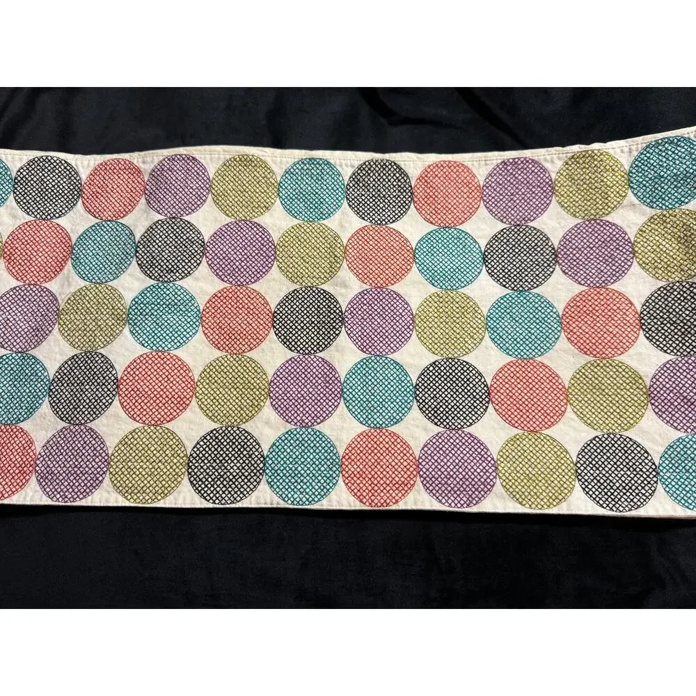 Crate + Barrel Tegan Embroidered Circles Rainbow Table Runner 14x90 in